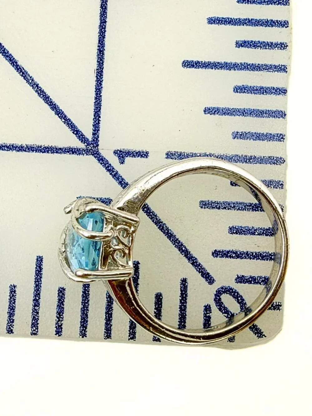 Art Nouveau Revival Marked Sterling Silver  Blue Lab Sapphire Rectangle Ring Sz9